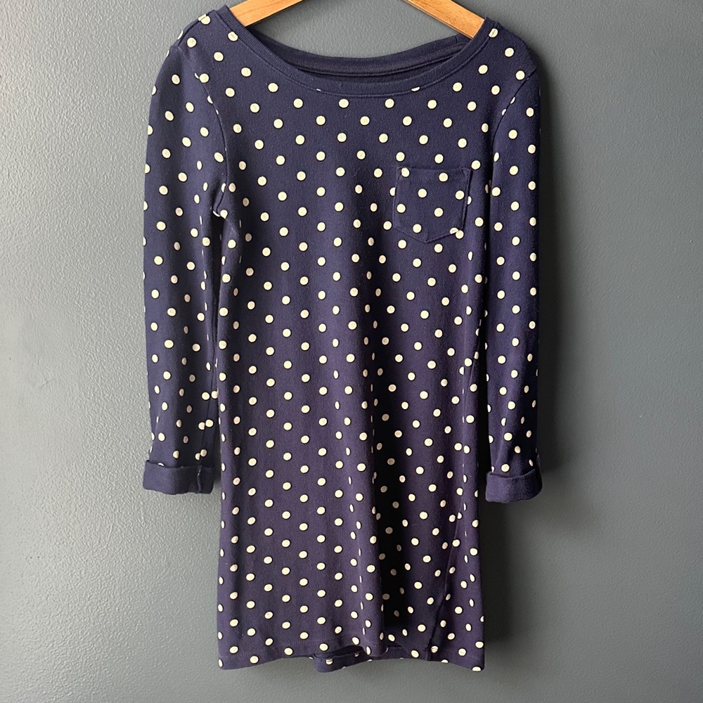 💙🤍 GAP Kids dress navy blue white polka dot size medium 8 youth girls dress